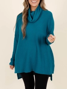 Blue green front short back long loose fitting sweater Blue green front short back long loose fitting sweater