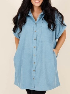 Blue patch pocket button loose fitting shirt Blue patch pocket button loose fitting shirt