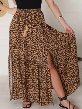 Bohemian high-waisted leopard print split half ski..