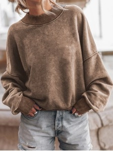 Brown Drop Shoulder Crew Neck Pullover Sweatshirt Brown Drop Shoulder Crew Neck Pullover Sweatshirt
