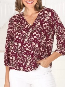 Burgundy short sleeve Bohemian floral shirt Burgundy short sleeve Bohemian floral shirt