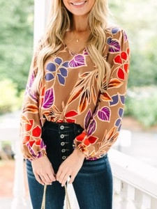 Camel Brown Floral Blouse Camel Brown Floral Blouse