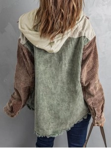 Casual color block corduroy hooded jacket