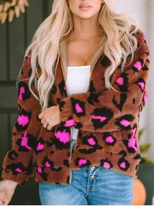 Casual contrasting leopard print sherpa jacket Casual contrasting leopard print sherpa jacket