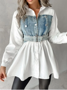 casual denim patchwork shirt dress casual denim patchwork shirt dress