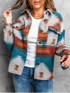 Casual ethnic print pocket long sleeve jacket Casual ethnic print pocket long sleeve jacket