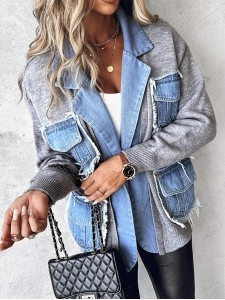 Casual knitted patchwork denim jacket Casual knitted patchwork denim jacket