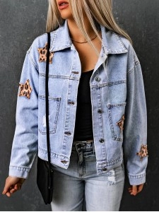 Casual leopard print star patchwork denim jacket Casual leopard print star patchwork denim jacket