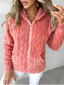 casual solid color plush hooded jacket