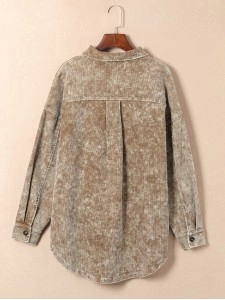 Khaki Vintage Distressed Mineral Wash Oversized Shacket