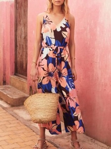 Ladies vacation geometric print loose wide-leg jumpsuits Ladies vacation geometric print loose wide-leg jumpsuits