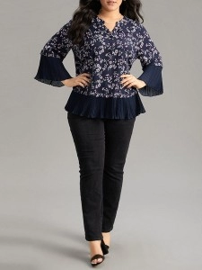 V-neck floral print elegant shirt