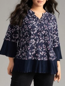 V-neck floral print elegant shirt