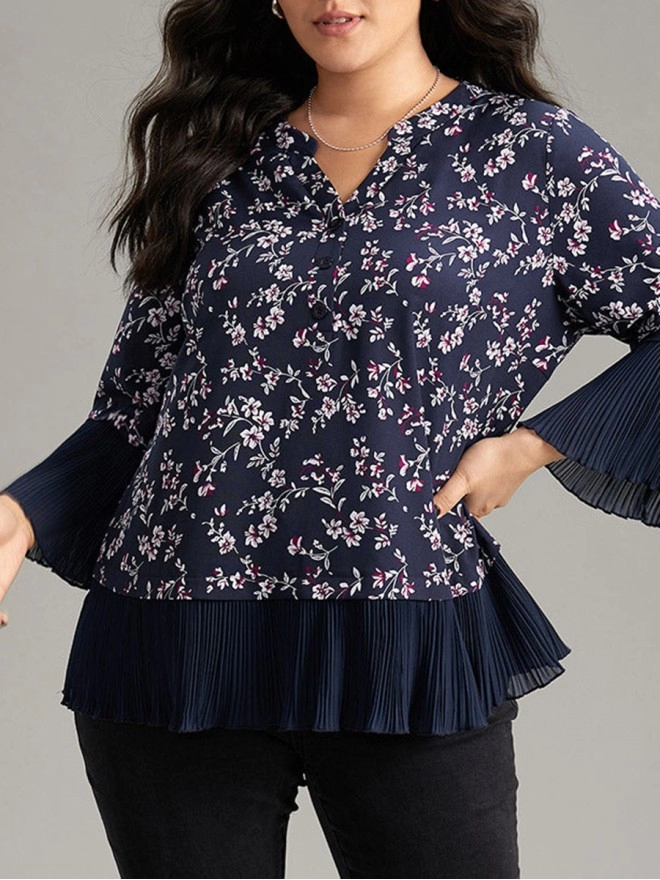 V-neck floral print elegant shirt