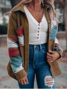Vintage ethnic print corduroy jacket
