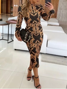 Women's bodycon printed long sleeve dress